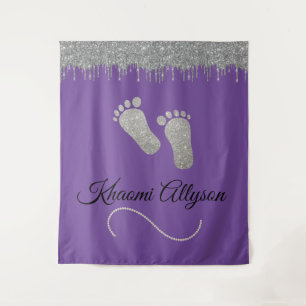 Fotobackdrop Baby Shower Voeten Zilver Glitter Wandkleed