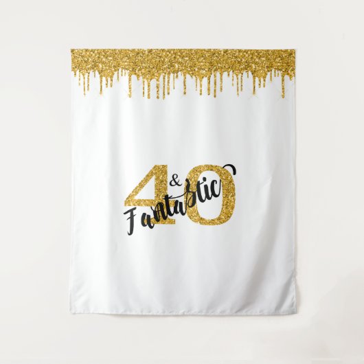 Fotobackdrop booth 40 en Fantastic Party Goud Wandkleed (Voorkant)