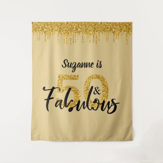 Fotobackdrop booth 50 en fabuleus feest goud wandkleed (Voorkant)