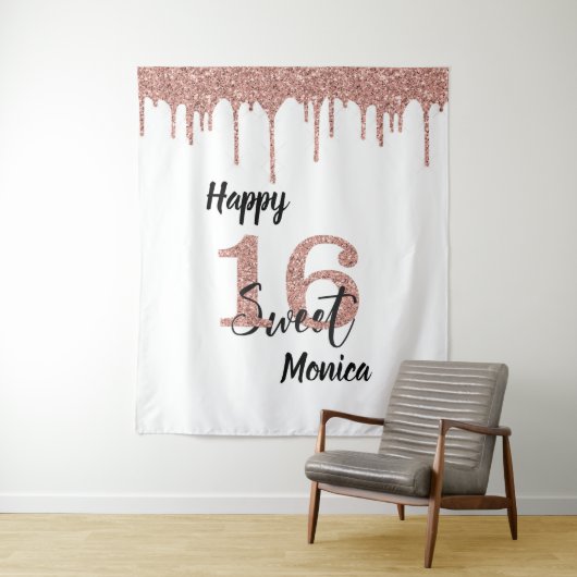Fotobackdrop booth Sweet 16 Zestien Roze Goud Wandkleed (In situ)
