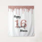 Fotobackdrop booth Sweet 16 Zestien Roze Goud Wandkleed (Voorkant)