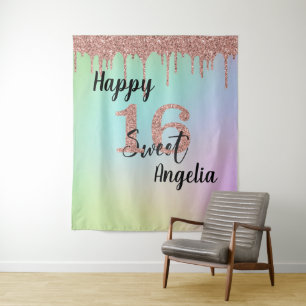 Fotobackdrop booth Sweet 16 Zestien Roze Goud Wandkleed