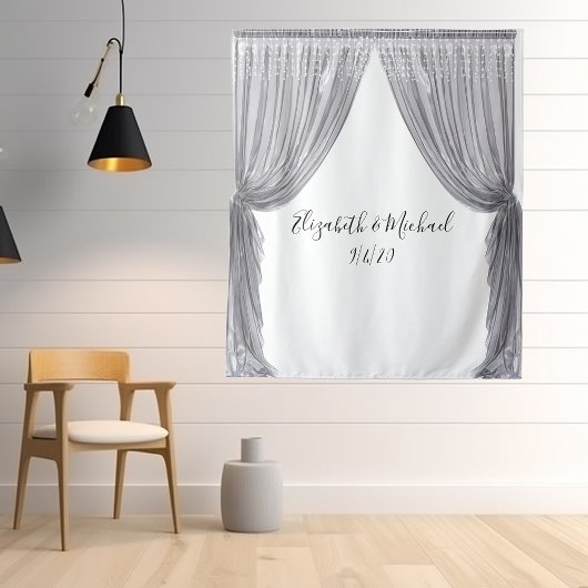Fotobackdrop Bruiloft Elegant Zilver Gordijn Wandkleed
