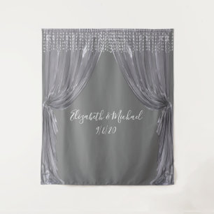 Fotobackdrop Bruiloft Elegante Zilveren Gordijn Wandkleed