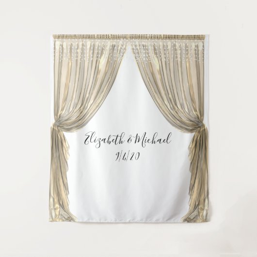 Fotobackdrop Trouw Elegant Gouden Gele Gordijn Wandkleed (Voorkant)