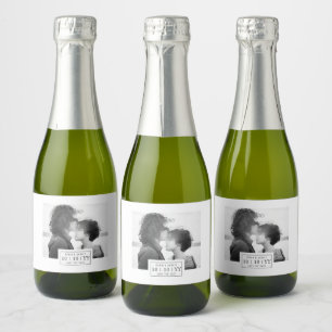 Fotobadge De datum opslaan Mini-label Wit Sparkling Wijnetiket