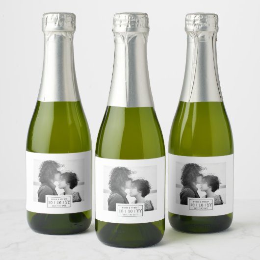 Fotobadge | De datum opslaan | Mini-label | Wit Sparkling Wijnetiket (Flessen)