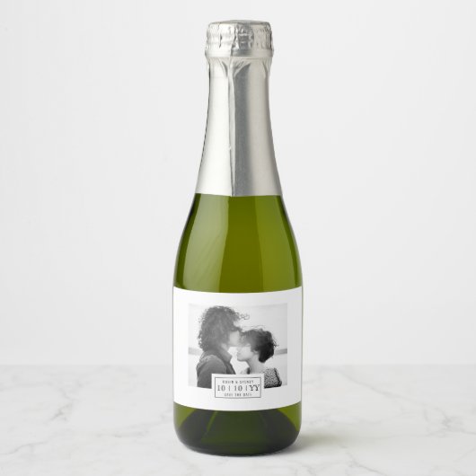 Fotobadge | De datum opslaan | Mini-label | Wit Sparkling Wijnetiket (Voorkant)