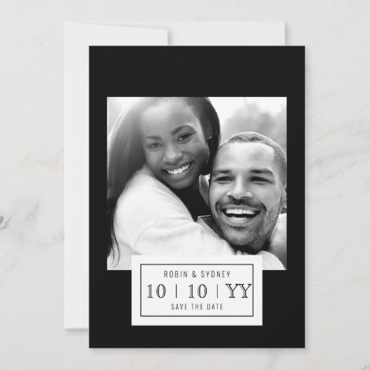 Fotobadge | De datum opslaan | Plat | Zwart Save The Date (Voorkant)