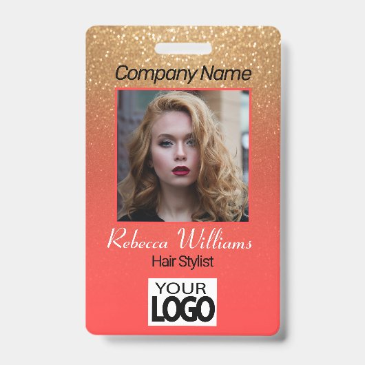 Fotobadge - Koraal en Gouden Glitters Badge (Voorzijde)
