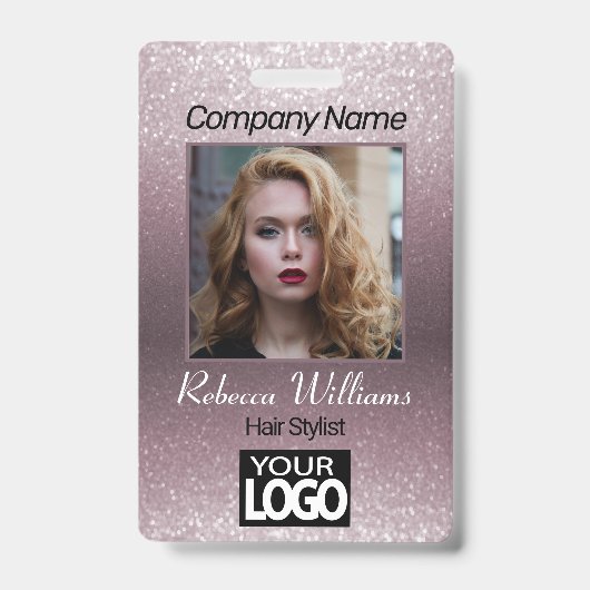 Fotobadge - Roos Gold met Faux Glitter Badge (Voorkant)