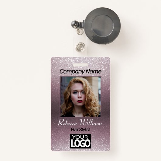 Fotobadge - Roos Gold met Faux Glitter Badge (Voorkant met intrekbare)
