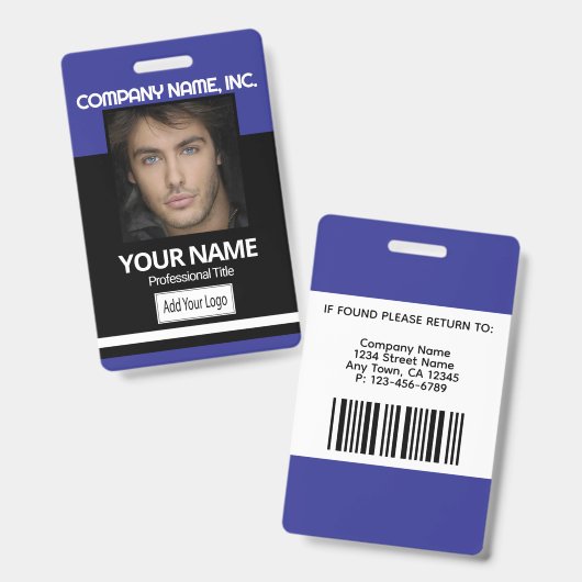 Fotobadge - Zwart en Donkerblauw Badge (Voor- en achterkant)