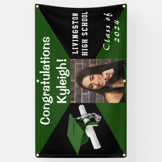Fotobanner voor Afstuderen van de groene en zwarte Spandoek (Verticaal)