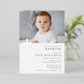 Fotobaptisme-uitnodiging voor moderne zilveren fol folie uitnodiging (Staand Voorkant)