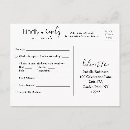 Fotobedekking Eenvoudig legant script bruiloft RSV Uitnodiging Briefkaart (Achterkant)