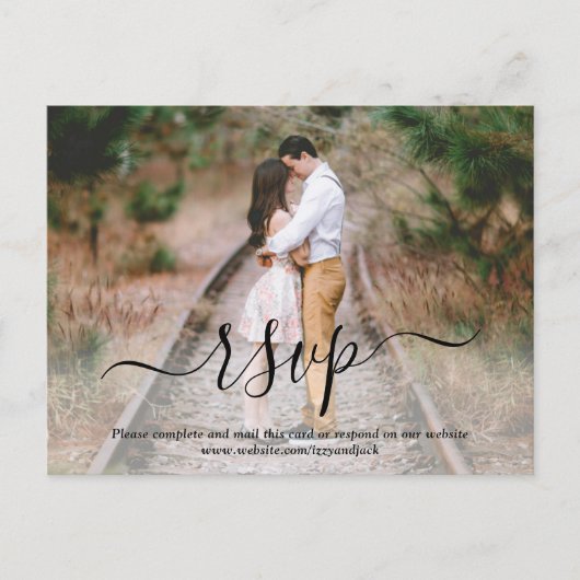 Fotobedekking Eenvoudig legant script bruiloft RSV Uitnodiging Briefkaart (Voorkant)