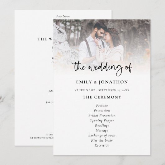 Fotobedekking Modern Script Weddenprogramma Kaart (Voorkant / Achterkant)