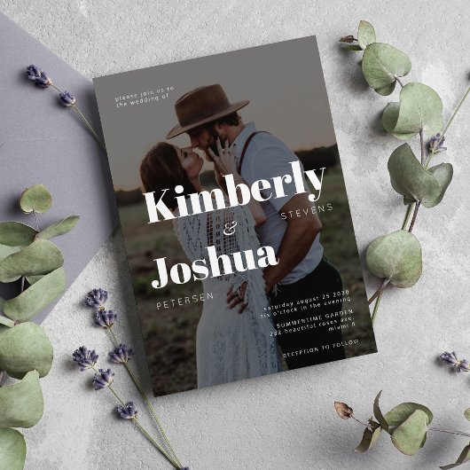 Fotobedekking moderne typografie bruiloft kaart