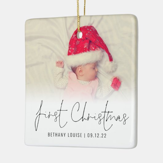 Fotobedekking Naam Datum Baby Eerste Kerstmis Keramisch Ornament (Links)