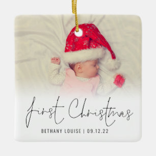 Fotobedekking Naam Datum Baby Eerste Kerstmis Keramisch Ornament