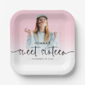 Fotobedekking Naam Datum Manuscript Sweet Sixteen Papieren Bordje (Voorkant)