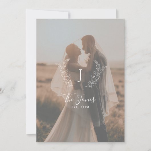 Fotobedekking newlyweds name monogramme elegant feestdagenkaart (Voorkant)