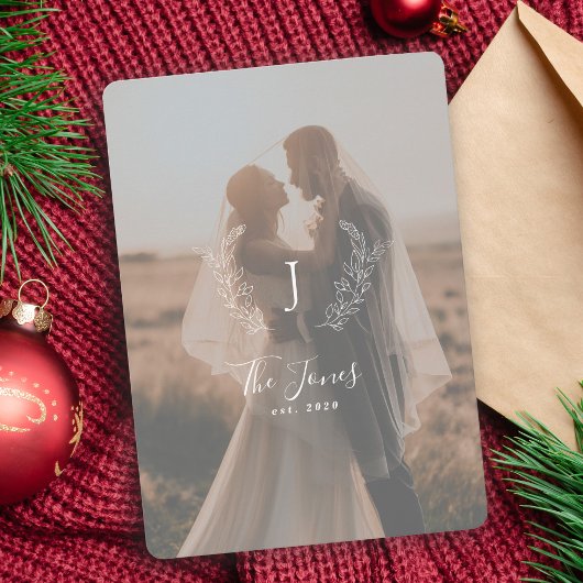 Fotobedekking newlyweds name monogramme elegant feestdagenkaart