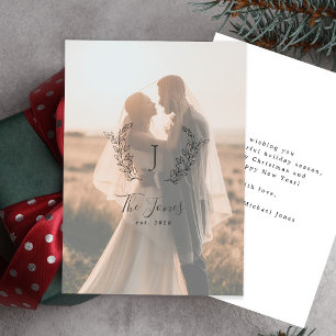Fotobedekking newlyweds name monogramme elegant feestdagenkaart