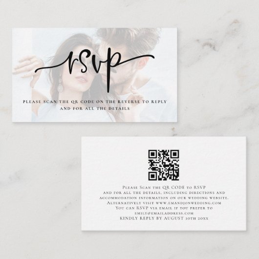 Fotobedekking QR Code Weddenschap RSVP Informatiekaartje (Voorkant / Achterkant)