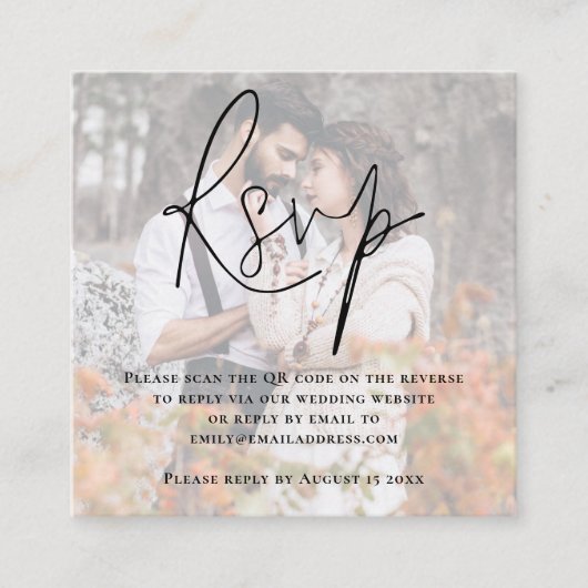 Fotobedekking QR Code Weddenschap RSVP Informatiekaartje (Voorkant)