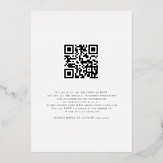 Fotobedekking Voeg Gastnaam QR Code Echte bruiloft Folie Uitnodiging (Achterkant)