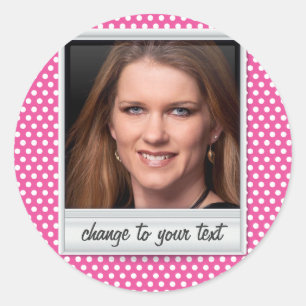 fotobeeld op witte en roze polkadot ronde sticker