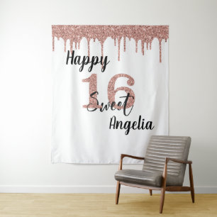 Fotobehang Fotohokje Sweet 16 Zestien Roze Goud Wandkleed