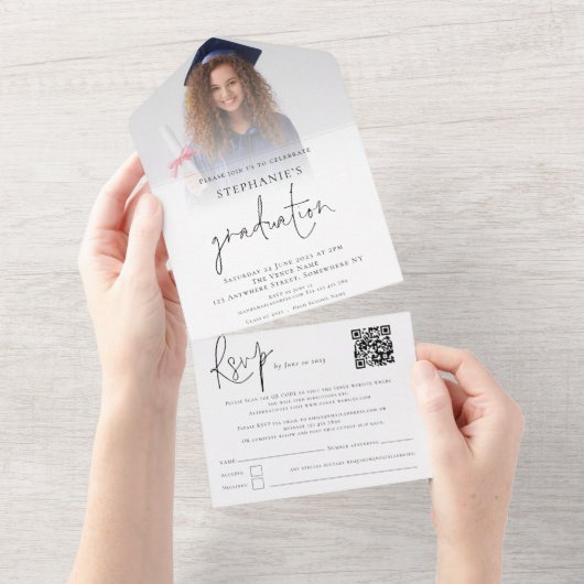 Fotobekleding QR-codescriptgraduatie-partij All In One Uitnodiging (Afscheurbaar)