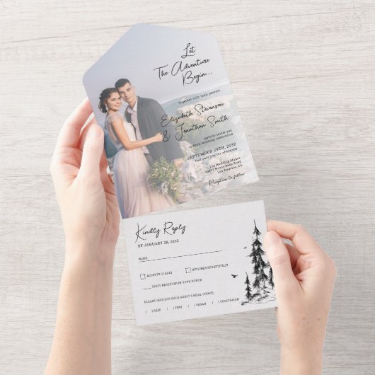 Fotoberbos eenvoudige moderne RSVP bruiloft A All In One Uitnodiging (Afscheurbaar)