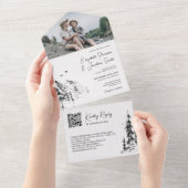 Fotoberbos moderne QR-code RSVP bruiloft All In One Uitnodiging (Afscheurbaar)