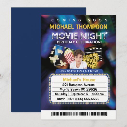 Fotobioscoopbioscoopwedstrijd Birthday Party Kaart (Voorkant / Achterkant)