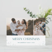 Fotoblauw en witte kerst feestdagenkaart (Staand voorkant)