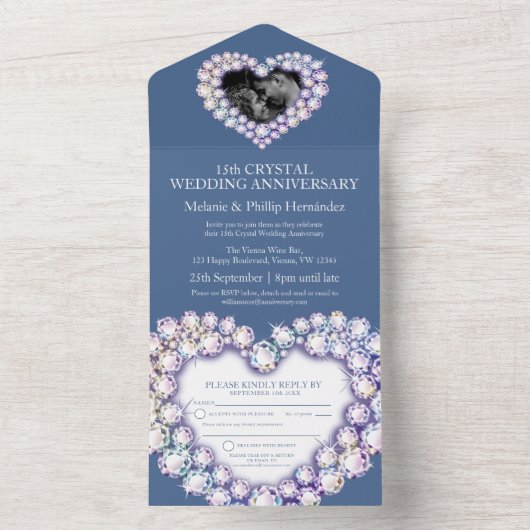 Fotoblauw op 15e kristal bruiloft all in one uitnodiging (Binnen)