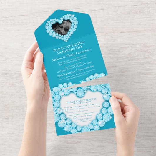 Fotoblauw op de bruiloft van 4 topaz all in one uitnodiging (Afscheurbaar)
