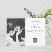 Fotoblauw Tegel Patroon met QR Save The Date (Staand voorkant)