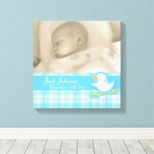 Fotoblauw van de geboorte, snijwand van eenden canvas afdruk (Insitu (Houten vloer))