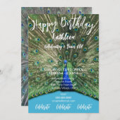 FOTOBLAUW VERHOOGDE VIRTHDAY INVITATIE PEACOCK KAART (Voorkant / Achterkant)