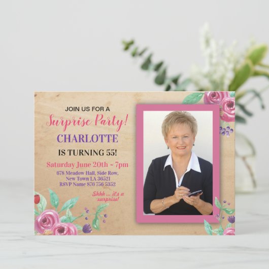 Fotobloemen Rustic Uitnodiging voor vrouwen (Staand voorkant)