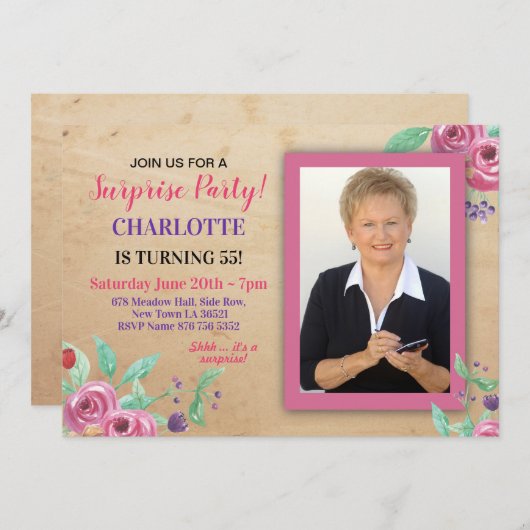 Fotobloemen Rustic Uitnodiging voor vrouwen (Voorkant / Achterkant)