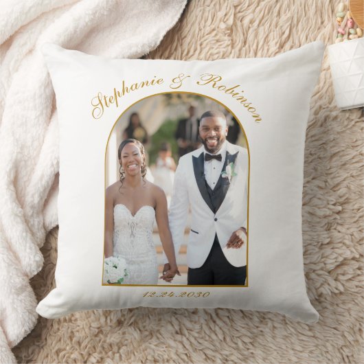 Fotoboog Elegant Goud Script Monogram Bruiloft Kussen (Deken)