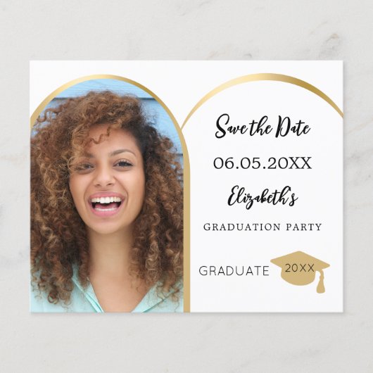 Fotoboog goud Afstuderen Save the Date kaart (Voorkant)