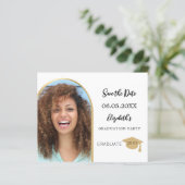 Fotoboog goud Afstuderen Save the Date kaart (Staand voorkant)