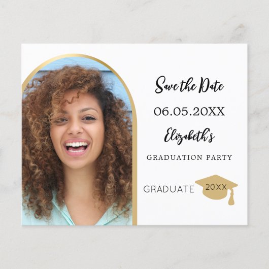 Fotoboog goud Afstuderen Save the Date kaart (Voorkant)